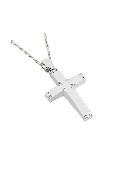 White Gold Cross 14K Double Sided with Chain