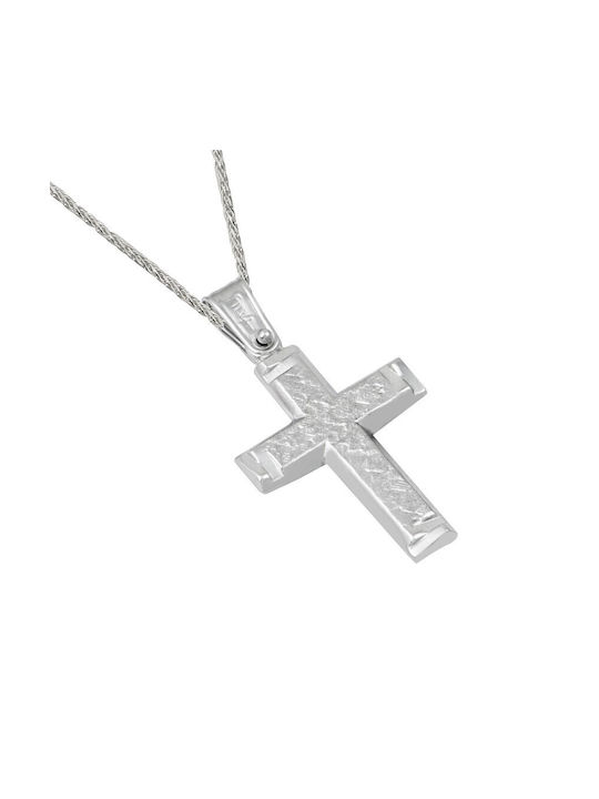 Men's White Gold Cross 14K Double Sided with Chain