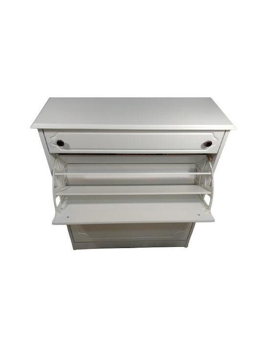 Wooden Shoe Organizer with 2 Shelves White 80x34x93cm