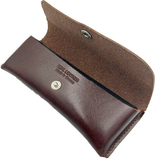 ByLeather Θήκη Γυαλιών Ημίσκληρη με Κλιπ Καφέ
