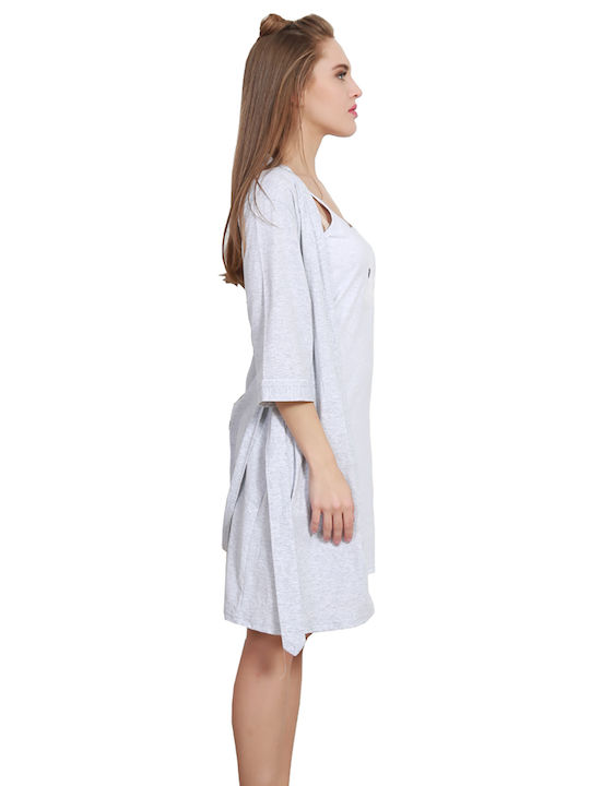 Vienetta Secret Summer Women's Robe with Nightdress Gray Vienetta Vienetta