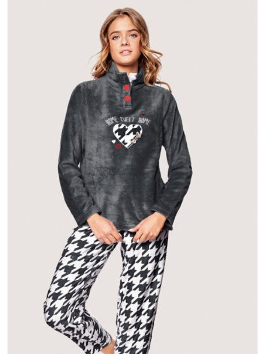 Infiore Winter Women's Pyjama Set Fleece Anthracite