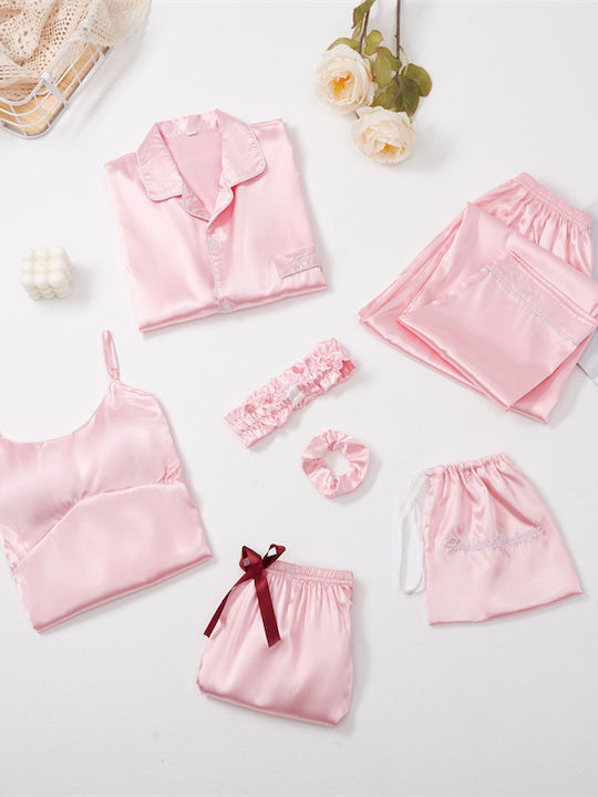 La Lolita Amsterdam Sommer Damen Pyjama-Set Satin Soft pink.