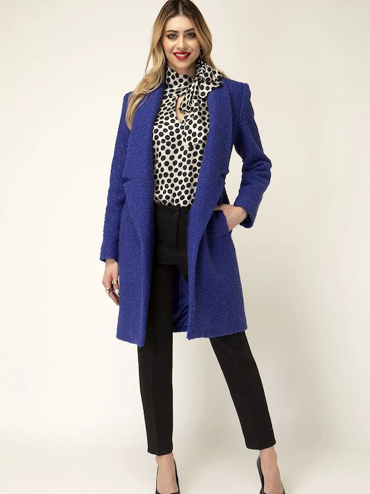 Curly Women's Blue Peacoat with Buttons