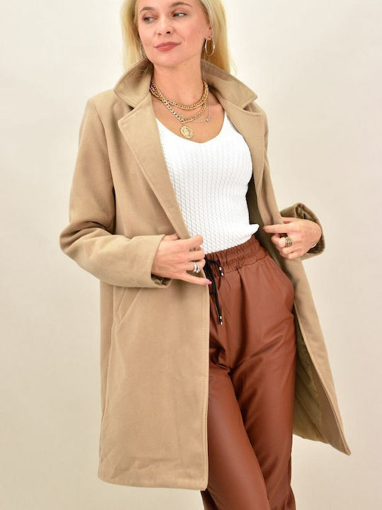 Damen Beige Mantel mit Knöpfen