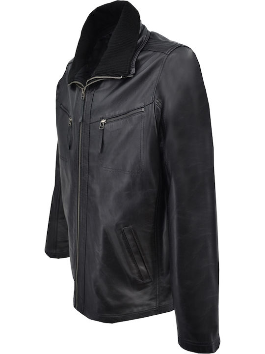 Δερμάτινα 100 Men's Winter Leather Jacket Black