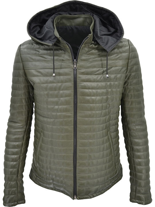 Δερμάτινα 100 Men's Winter Leather Jacket Green