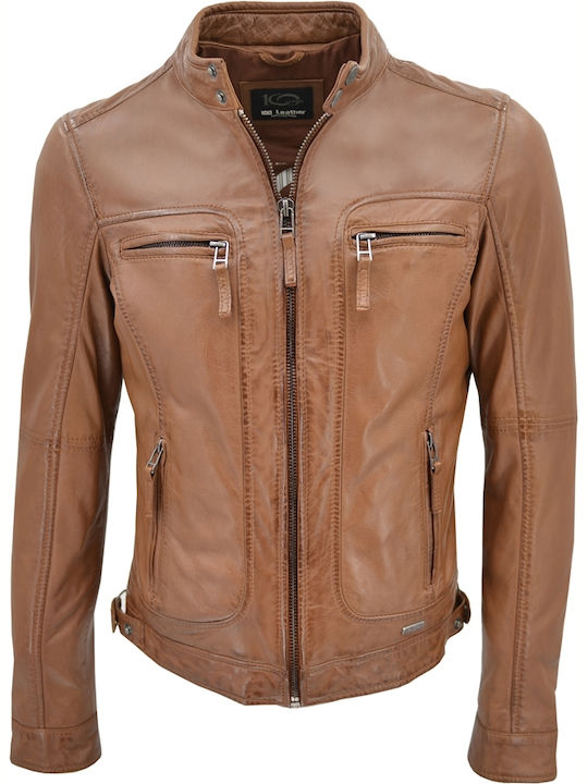 Δερμάτινα 100 Men's Winter Leather Jacket CO-COGNAC