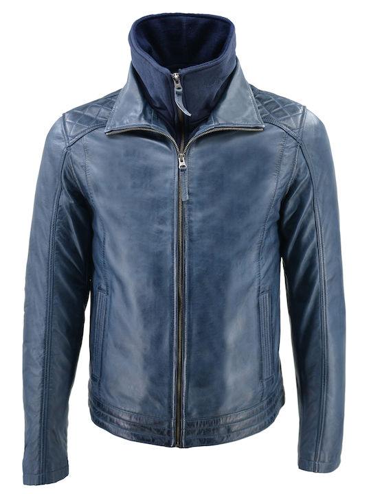 Δερμάτινα 100 Men's Leather Biker Jacket Blue