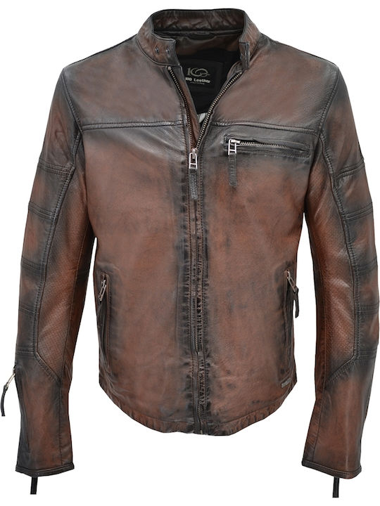 Δερμάτινα 100 Men's Winter Leather Biker Jacket Tabac Brown