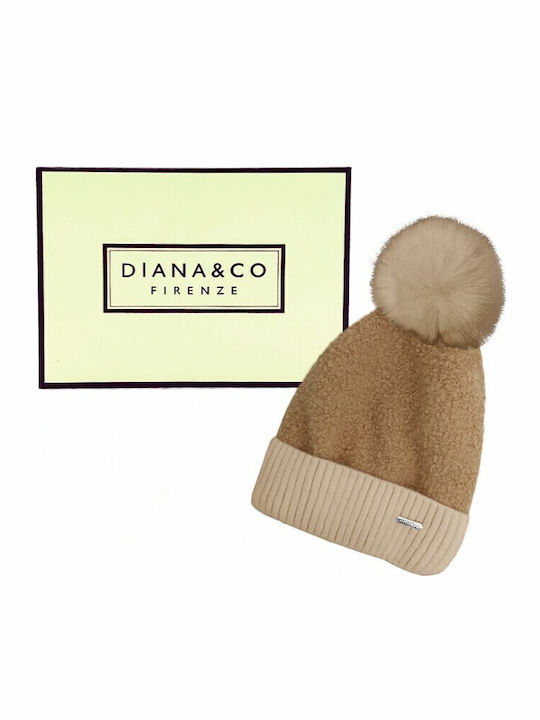 Pom Pom Beanie Γυναικείος Σκούφος Πλεκτός σε Μπεζ χρώμα