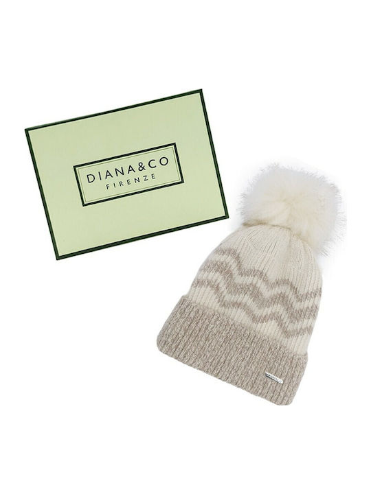 Pom Pom Beanie Γυναικείος Σκούφος Πλεκτός σε Μπεζ χρώμα