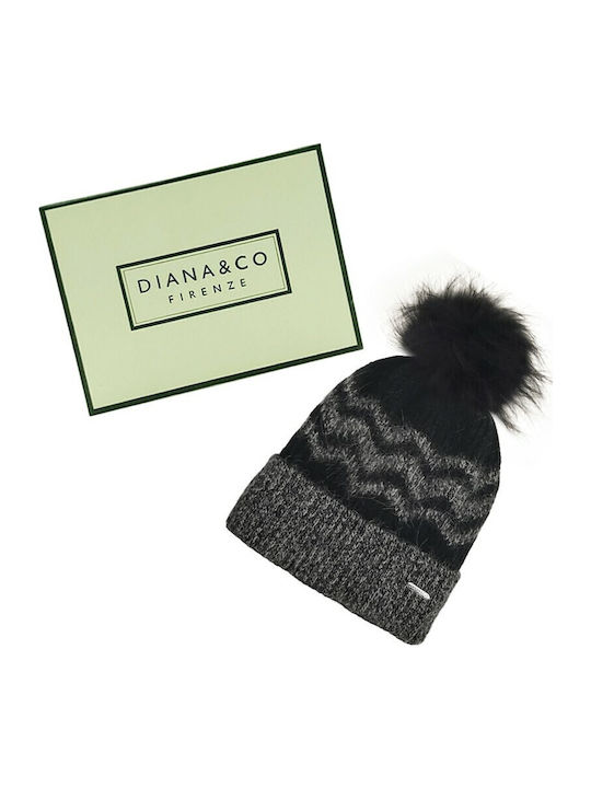 Pom Pom Beanie Γυναικείος Σκούφος Πλεκτός σε Μαύρο χρώμα