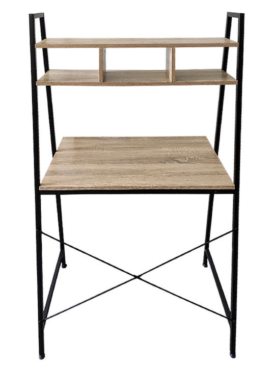 Desk Wooden Brown with Metal Legs 84x44x142cm