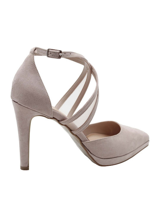 Stefania Suede Pink Heels with Strap