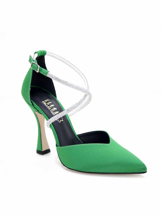 Ellen Pointed Toe Green Heels with Strap