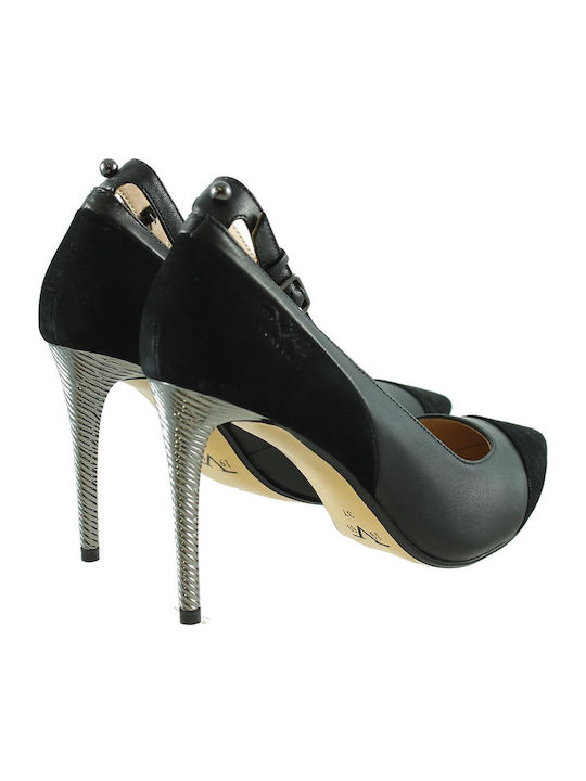 Leder Pumps mit Riemchen Schwarz