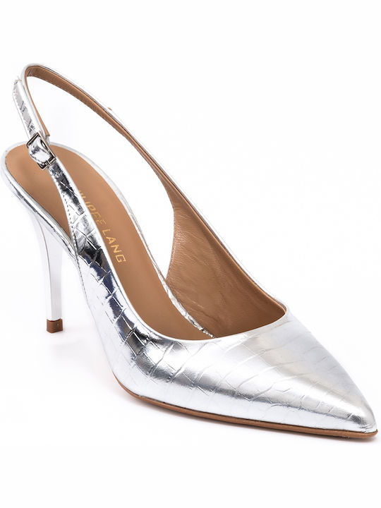 Philippe Lang Leather Pointed Toe Silver Heels