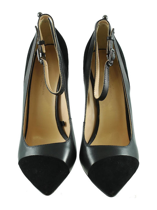 Leder Pumps mit Riemchen Schwarz