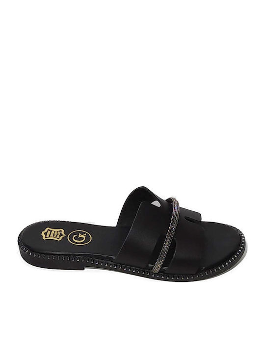 Leder Flache Sandalen für Damen in Schwarz Farbe