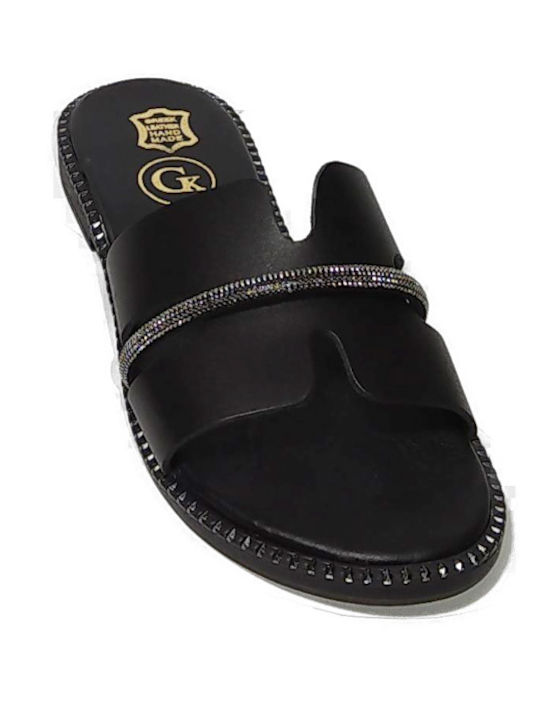 Leder Flache Sandalen für Damen in Schwarz Farbe