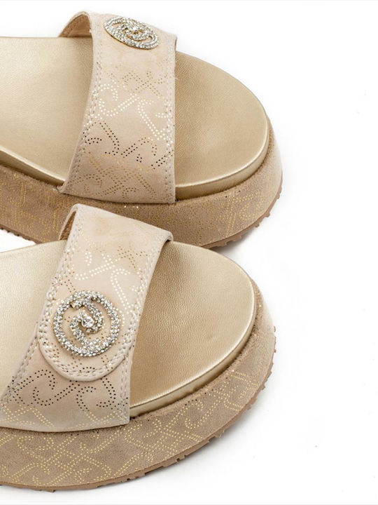 Frida Women's Flat Sandals Flatforms in Beige Color