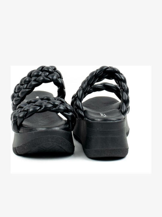 Δερμάτινα Γυναικεία Σανδάλια Flatforms Μαύρα