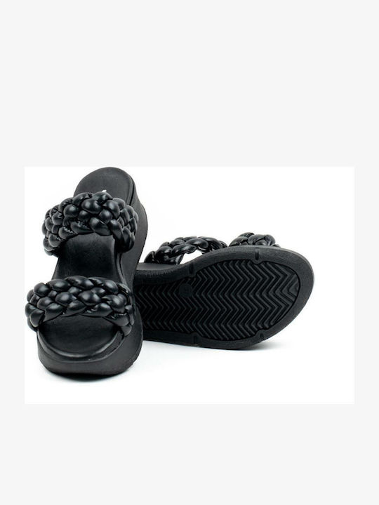 Δερμάτινα Γυναικεία Σανδάλια Flatforms Μαύρα