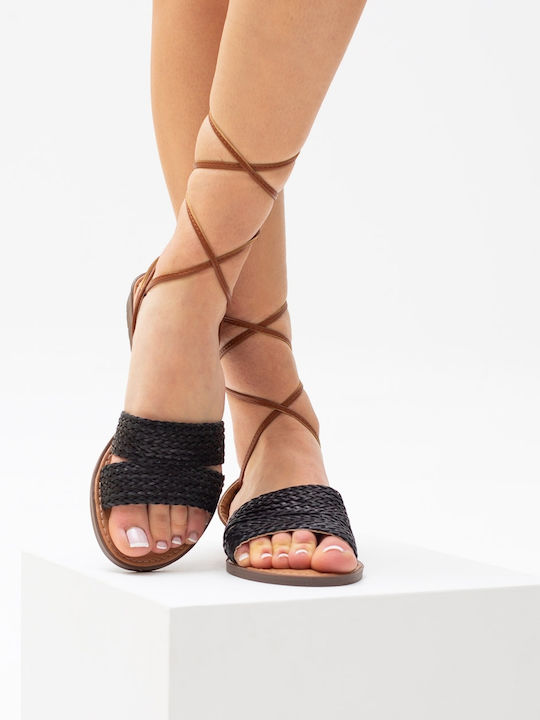 InShoes Lace Up Damen Flache Sandalen Flatforms in Schwarz Farbe