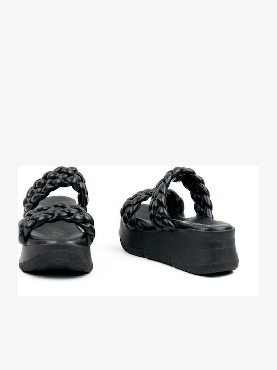 Δερμάτινα Γυναικεία Σανδάλια Flatforms Μαύρα