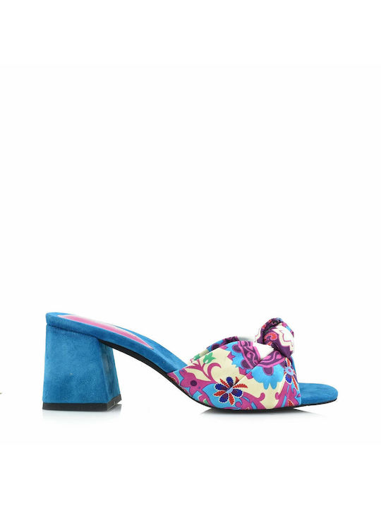 Jeffrey Campbell Parr Bow Chunky Heel Leather Mules Turquoise