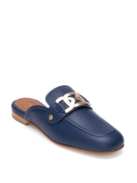 Philippe Lang Flat Leather Mules Blue