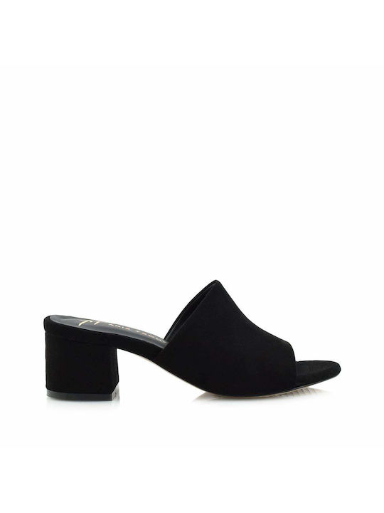 Aris Tsoubos Designer Chunky Heel Leather Mules Black