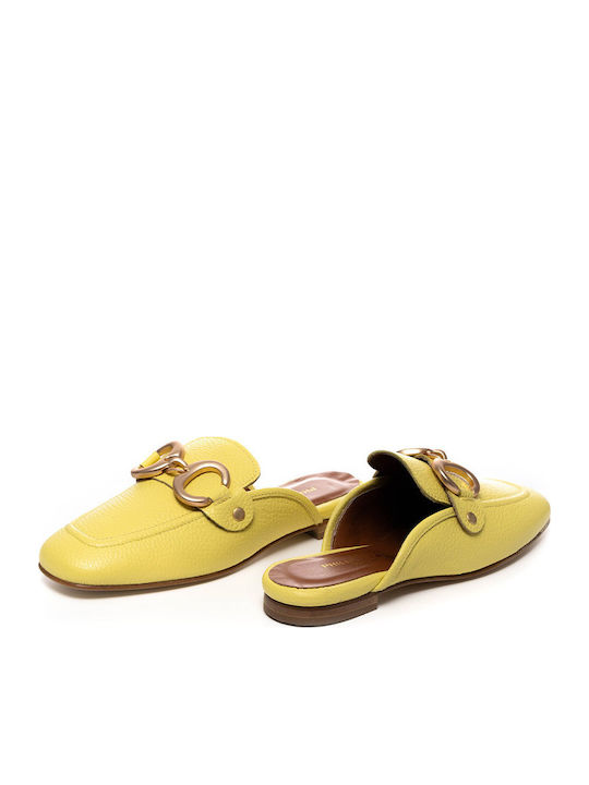 Flat Δερμάτινα Mules σε Κίτρινο Χρώμα