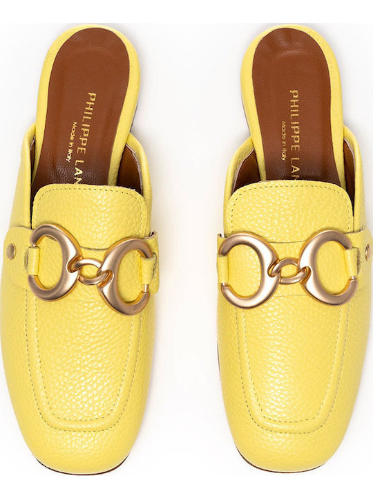 Flat Δερμάτινα Mules σε Κίτρινο Χρώμα
