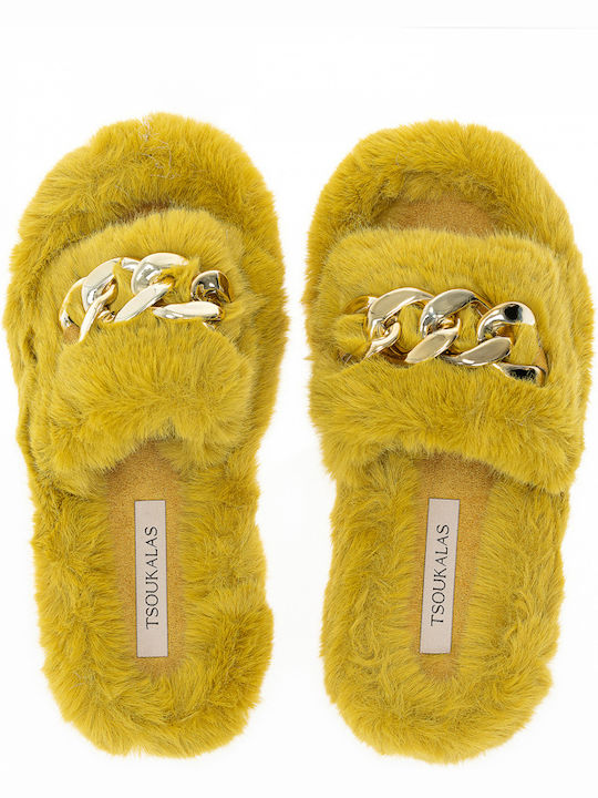 Women's Slippers Sliders with Fur Yellow