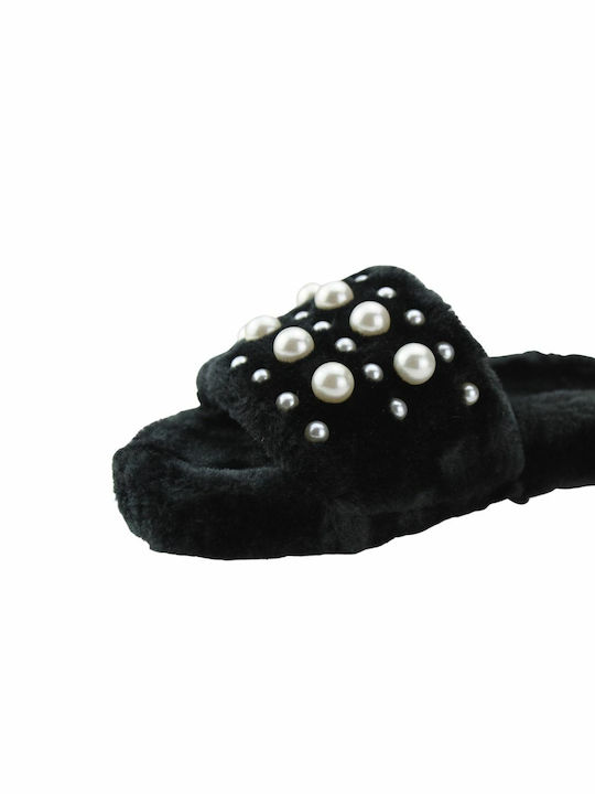 Plato Winter Women's Slippers with fur in Black color