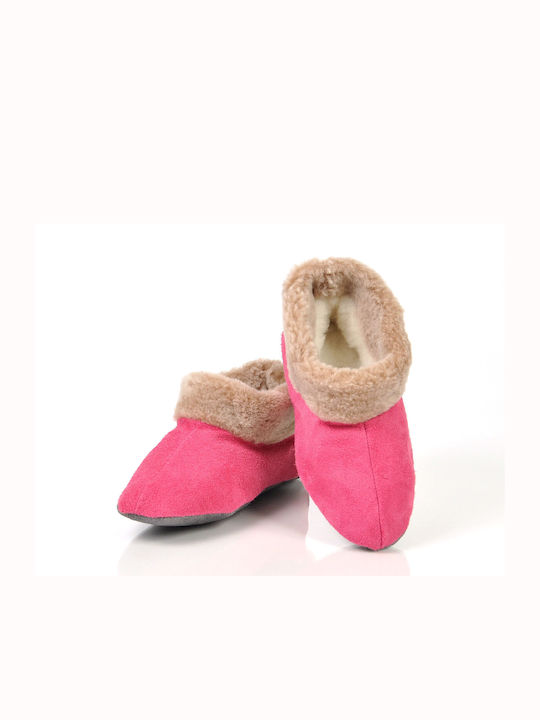 MRDline Closed Leather Women's Slippers in Fuchsia color