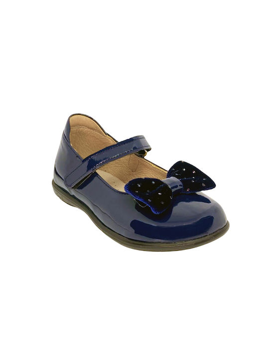 Ricco Mondo Kids Patent Leather Ballerinas Mondo with Hoop & Loop Closure Blue