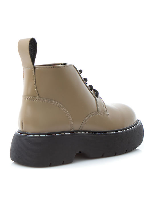 Leather Women's Ankle Boots Khaki