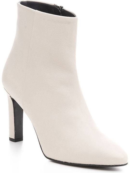 Philippe Lang Leather Women's Ankle Boots with High Heel White