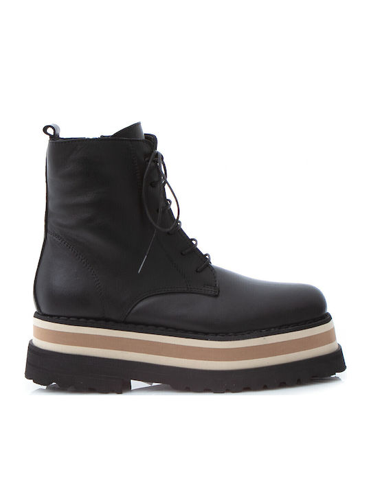 Leder Stiefeletten Damen Schwarz
