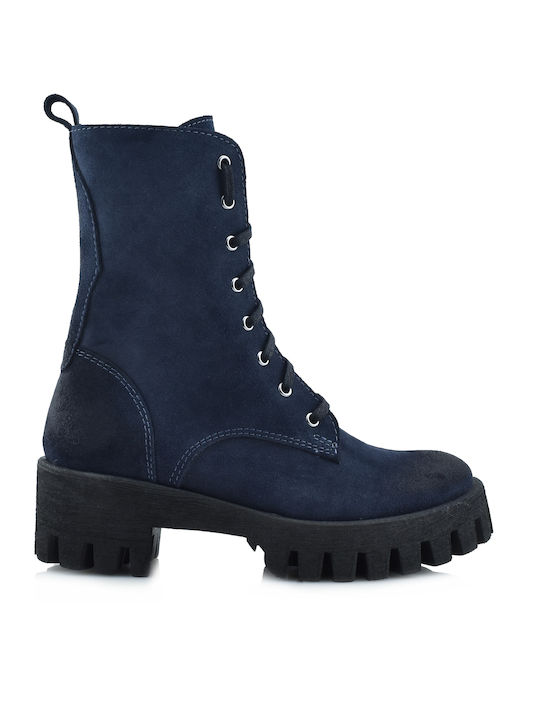 Aris Tsoubos Army Boot Suede Women's Ankle Boots Navy Blue