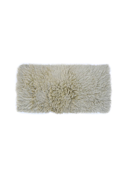 Handmade Rug Rectangular Shaggy Wool Beige