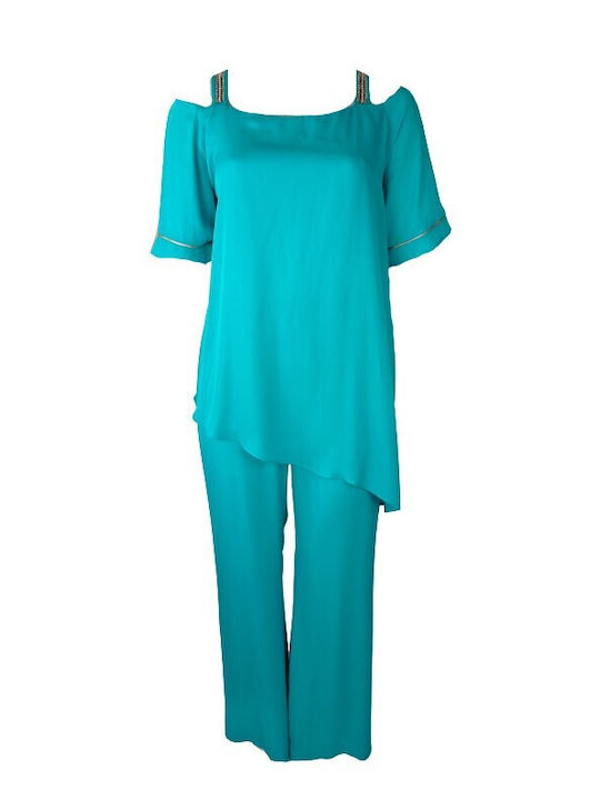 Silky Collection Women's Sleeveless One-piece Suit Turquoise