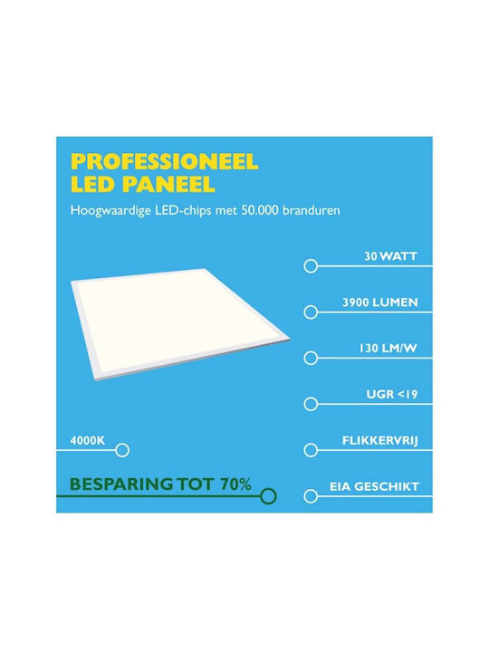123led Panou LED Putere 30W cu Alb Natural Lumini 60x60cm.