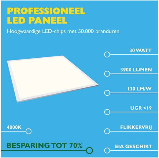 123led Panou LED Putere 30W cu Alb Natural Lumini 60x60cm.