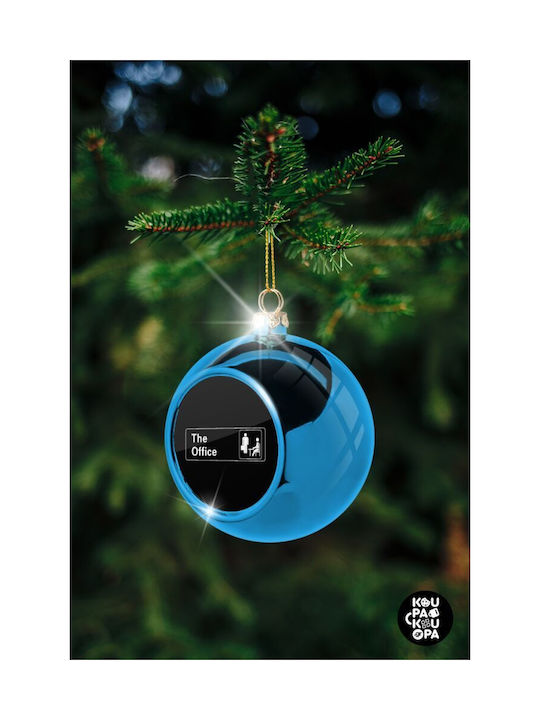 Office Christmas Plastic Ball Ornament Blue 8cm