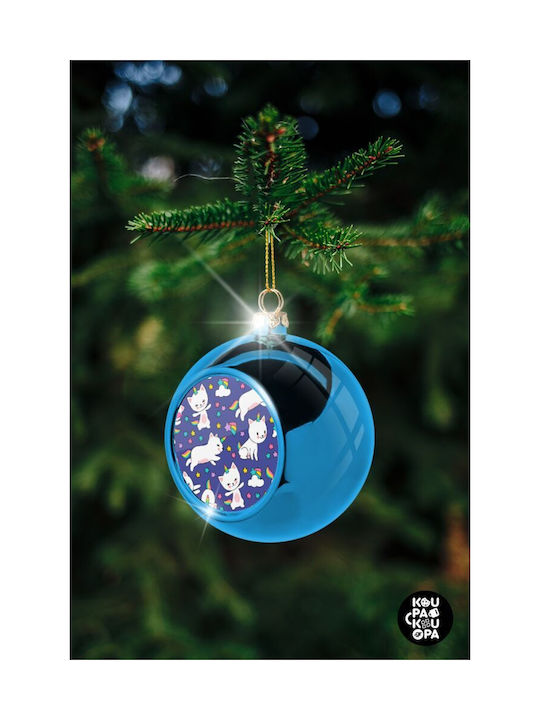 Cats Unicorns Christmas Plastic Ball Ornament Blue 8cm