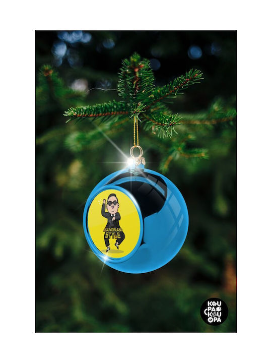 Psy Gangnam Style Ornament de Crăciun Bilă Plastic Albastru cu Pulbere de Aur cu Paiete 8buc